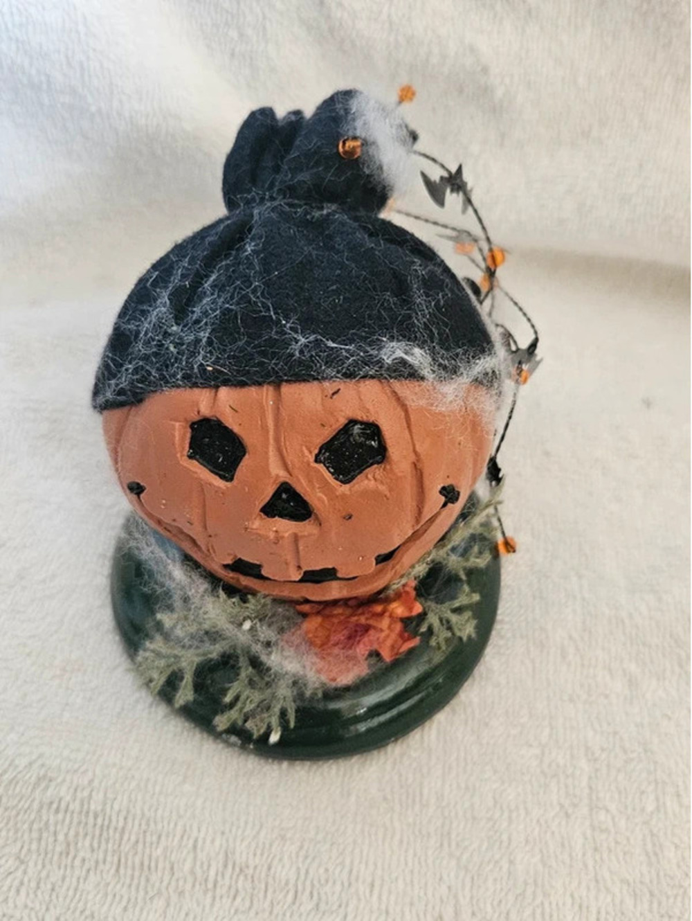 Byers Choice 2010 Halloween Pumpkin Bat Hat Jack O Lantern Figurine 3x3